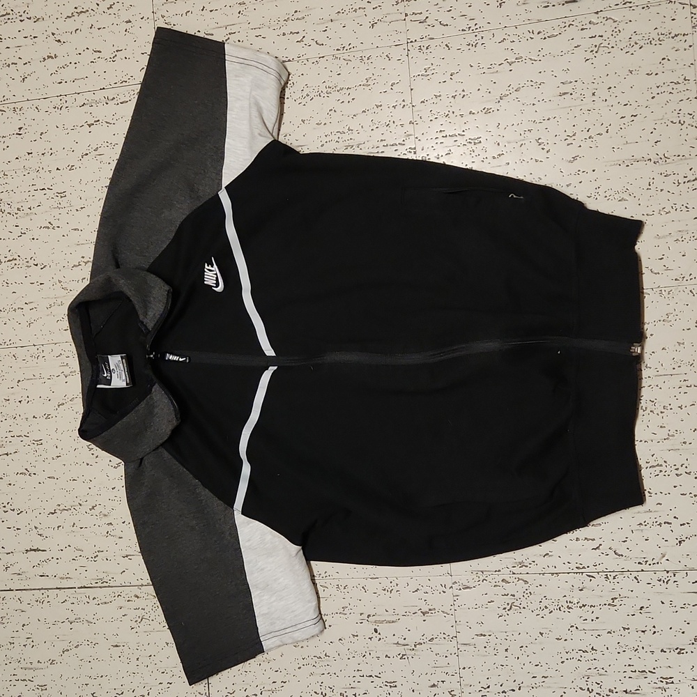 Nike Dri Fit Full Zip Lightweight Short Sleeve Sweater T-Shirt Black And Gray